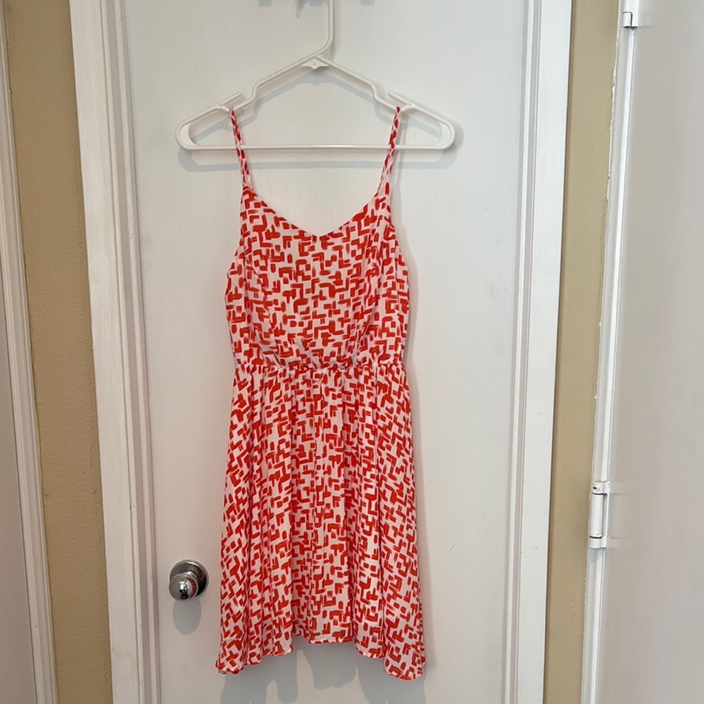 Copper Key Red and White Geometric Dress